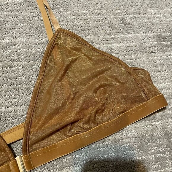 SKIMS Sparkle Glissenette Front Close Triangle Bralette Tan Brown Chai 3X NWT - Picture 4 of 9